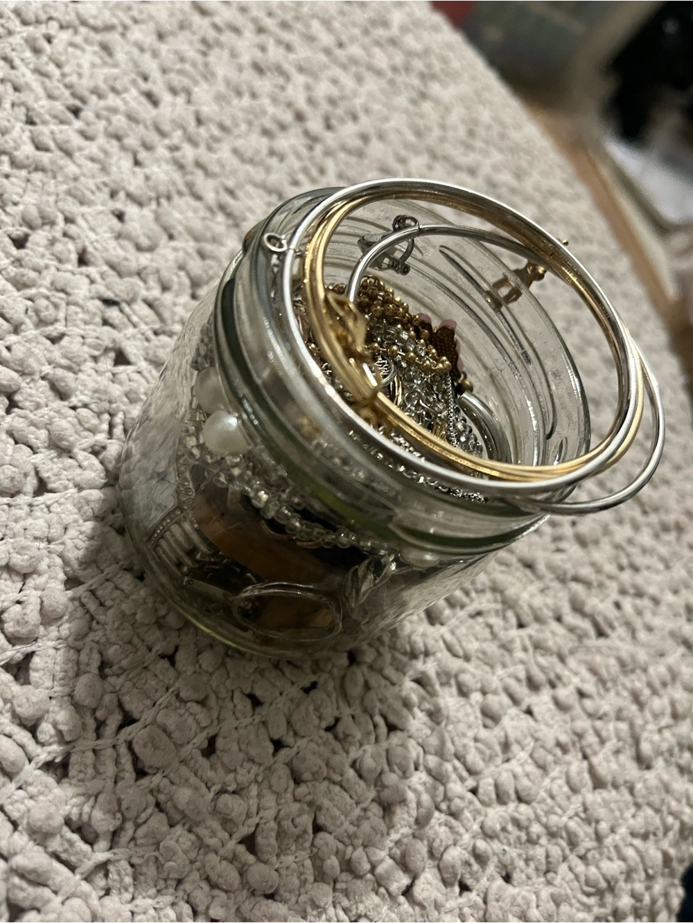 Glass Storage Jar with Gold & Silver Jewelry Accents